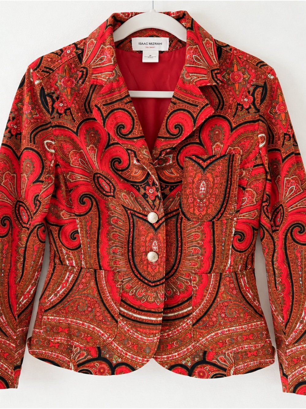 Isaac Mizrahi for Target Red Paisley Blazer Jacket Size M Cotton Stretch